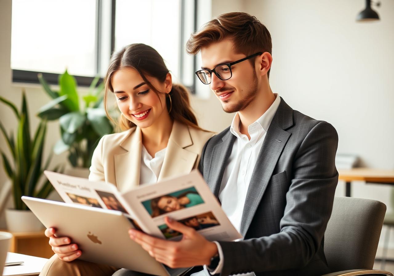 Cohort graduate reviewing their AI portfolio in a modern office